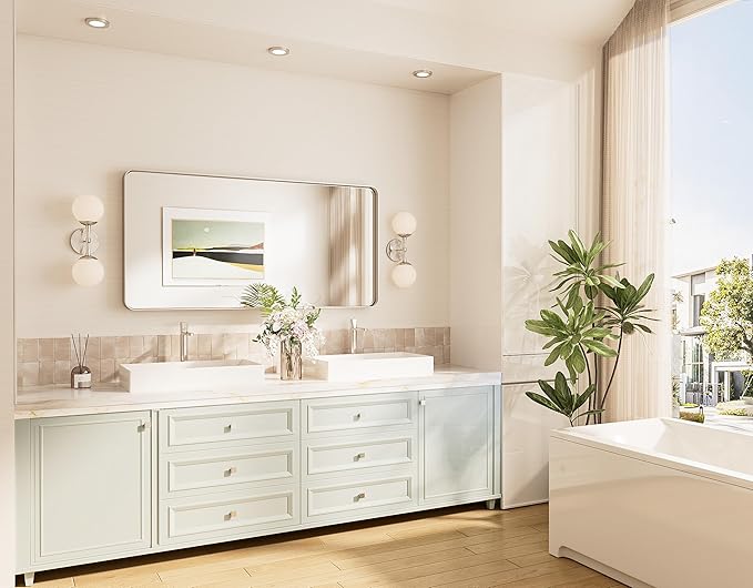 TokeShimi 48x30 Brushed Nickel Bathroom Wall Mirror Vanity Metal Frame Round - Image 2