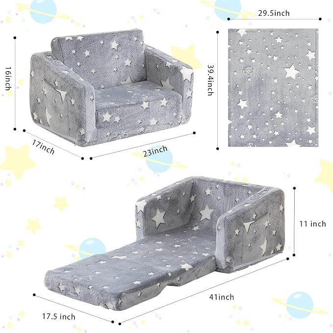 Kids Couch Fold Out, Foldable Toddler Couch - Image 3