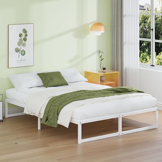 EMODA 12 Inch Full Size Bed Frame, Metal Platform White Bed Frame Full No Box - Image 3