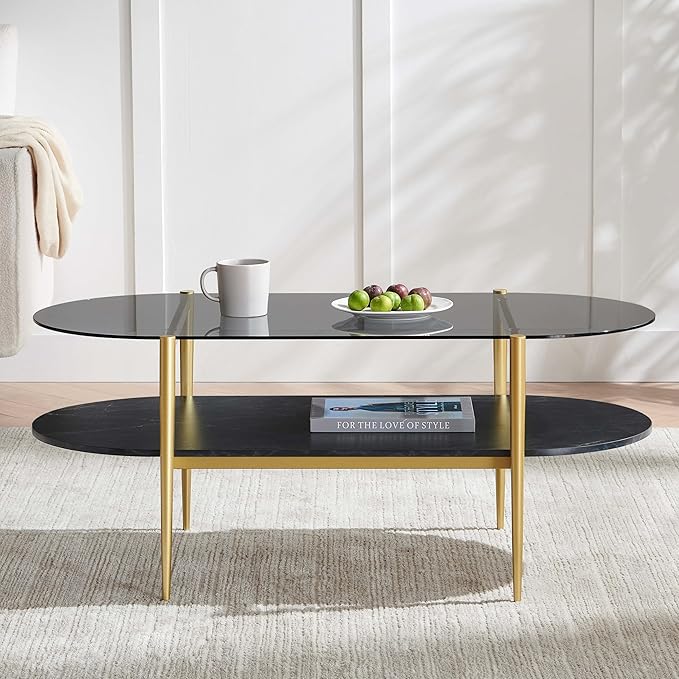 Oval Glass Coffee Table, Mid-Century Modern Design, L41 x W21 x H17 inch - Image 5