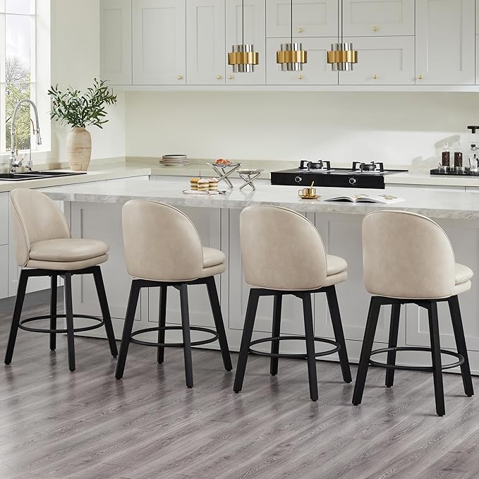 Counter Height Barstools 26 inch Upholstered Swivel Bar Stools - Image 4