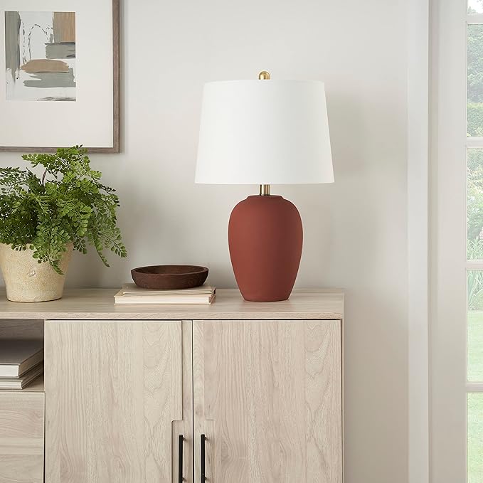 Nourison Home 23" Rust Orange Ceramic Pot Table Lamp - Image 2