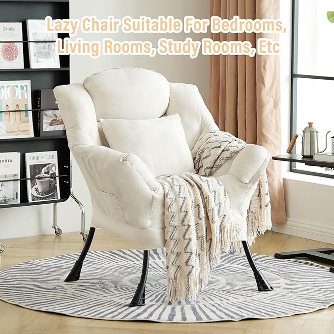 Lazy Chair with Pillow for Living Room, Modern Lounge Accent Chair with Armrests - Image 4
