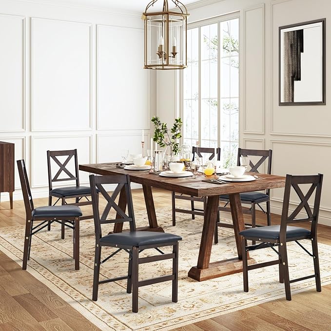 COLAMY Folding Dining Chairs Set of 6 – Dark Brown Wooden Dining Room Chairs - Image 2