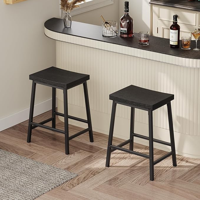 Bar Stools, Counter Height Bar Stools Set of 2, 23.7 Inch Saddle Stools - Image 4