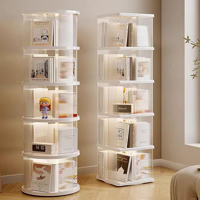 Rotating Bookshelf Tower, 360° Rotating Bookshelf, 66 inch High Small Space - Image 3