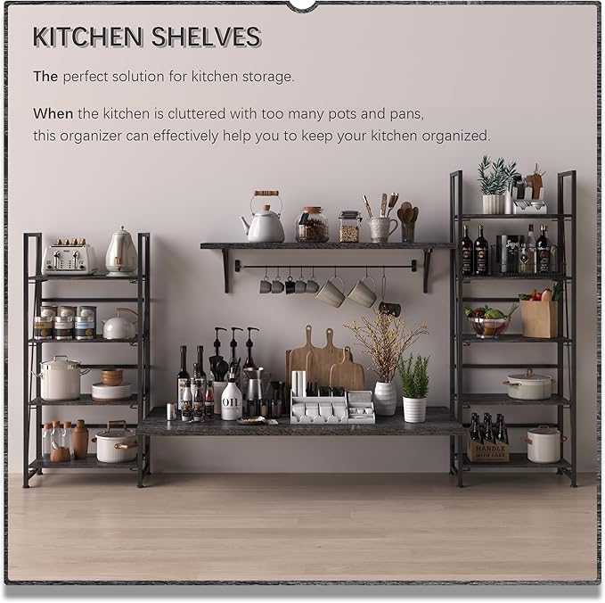 4NM No-Assembly Folding Bookshelf Storage Shelves 4 Tiers Vintage Bookcase - Image 4