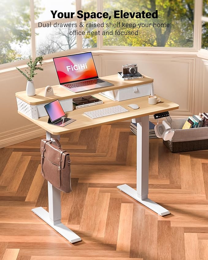 35x20 Inch Standing Desk with Double Drawers, C-Clamp Mount Compatible - Image 2