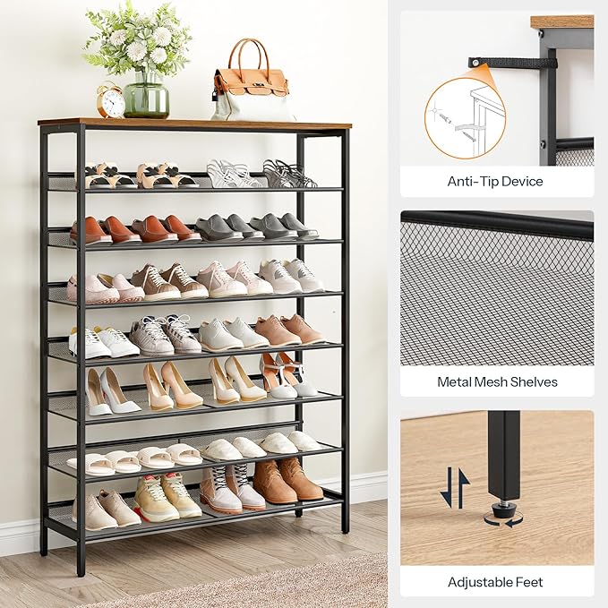 HOOBRO 8 Tier Shoe Rack, 39.4"L Shoe Shelf, Large Capacity Shoe Storage - Image 7