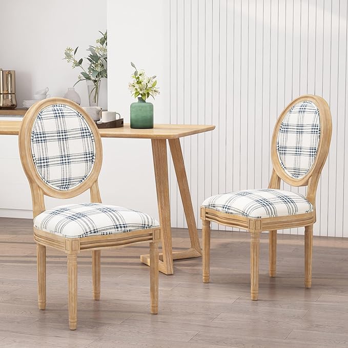 Christopher Knight Home Phinnaeus Dining Chair Set, Dark Blue Plaid + Natural - Image 2