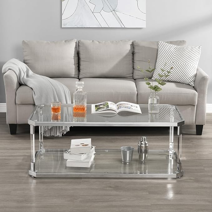 Glass Top Coffee Table, Sliver Rectangle Coffee Table Glass Top - Image 5
