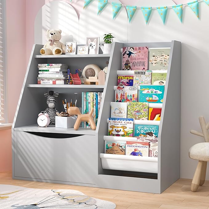 TOETOL Kids Bookshelf & Book Storage, 3 Tier Wooden Toddler Bookshelf - Image 2