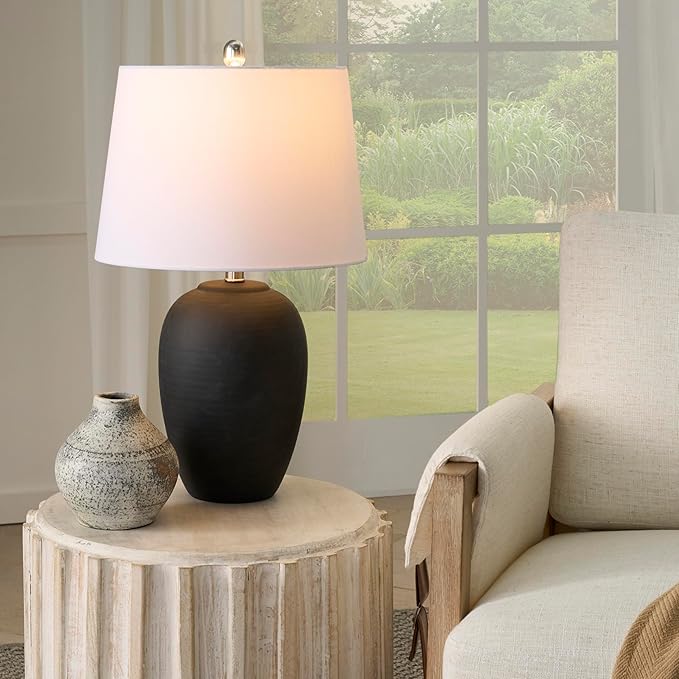 Nourison Home 23" Black Vintage Distressed Ceramic Pot Table Lamp - Image 4