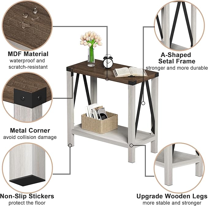 ChooChoo Farmhouse End Table for Small Spaces, Narrow Side End Table - Image 6
