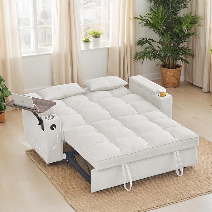 65-inch Multifunctional Loveseat Pull Out Sleeper Sofabed W/Cupholders - Image 3