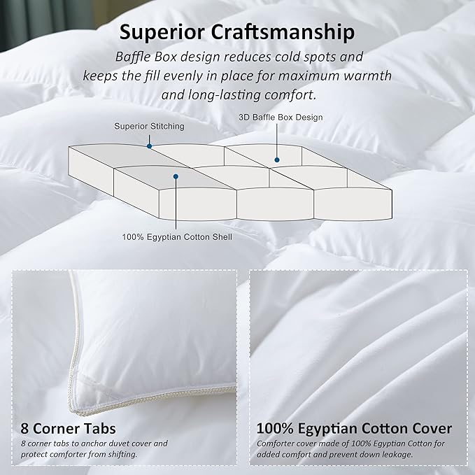 Luxurious Goose Down Feather Fiber Comforter Duvet Insert, Exquisite Solid - Image 4