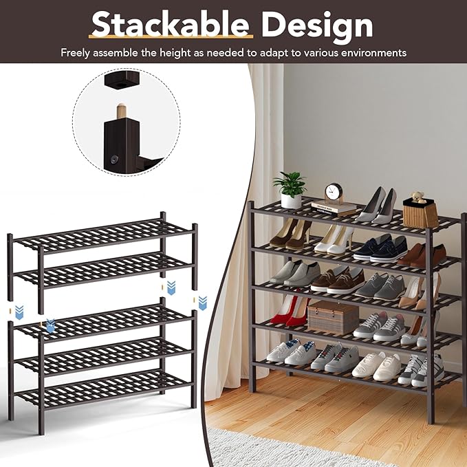 Haddockway Long 3 Tier Bamboo Shoe Rack Storage Organizer, Small Space - Image 6