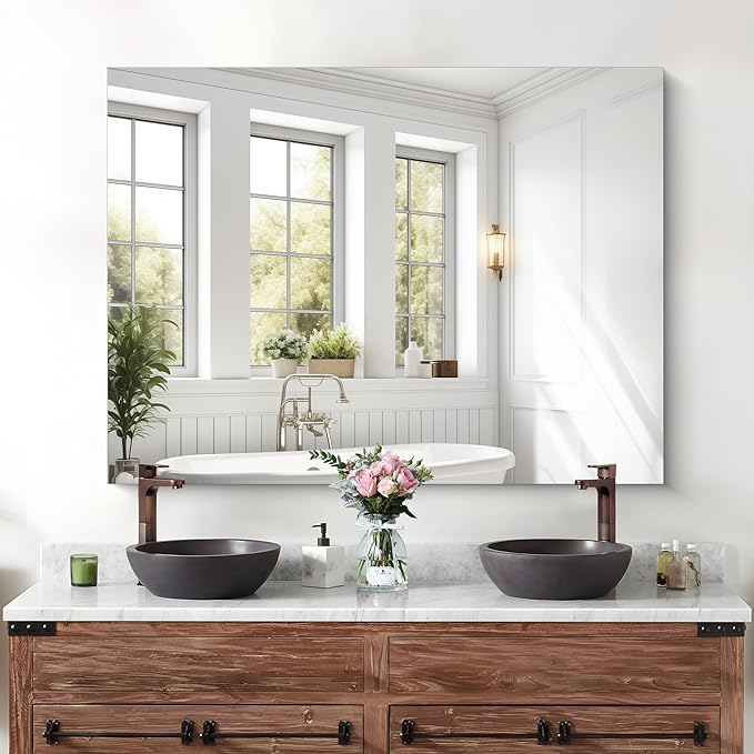 KOCUUY Frameless Mirror, Unframed Vanity Mirror, Large Rectangle Mirror - Image 6