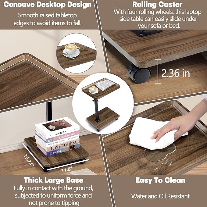 Aoligrace C Table End Table Adjustable Height, 360° Swivel Side Table - Image 7