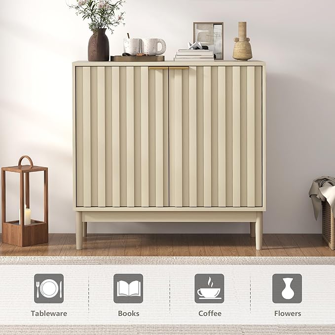 Fluted Cabinet with Storage, Buffet Cabinet Sideborad with Door, Kitchen Buffet - Image 3