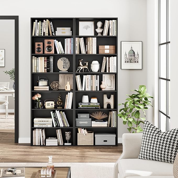 82" Tall Bookshelf, 7-Tier Open Shelves Bookcase, Freestanding Display Storage - Image 4