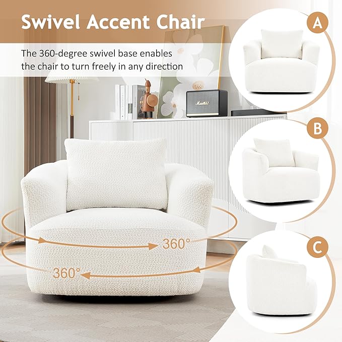 Merax Modern 360° Chenille Swivel Barrel Chair - Image 3