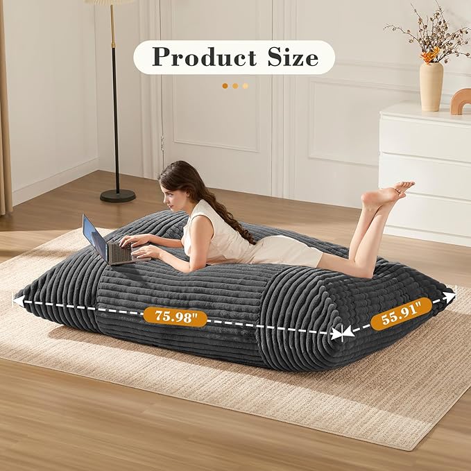 3-in-1 Giant Bean Bag Chair for Adults & Kid, Convertible Floor Sofa to Mattress - Image 6