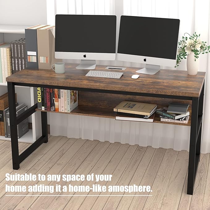 TOPSKY Computer Desk with Bookshelf/Metal Hole Cable Cover 1.18" Thick Desk - Image 7