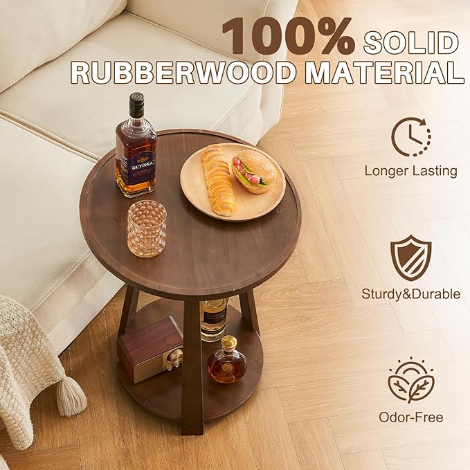 Uniclinens Round End Table, Solid Wood Round Side Coffee Table, Small Bedside - Image 4
