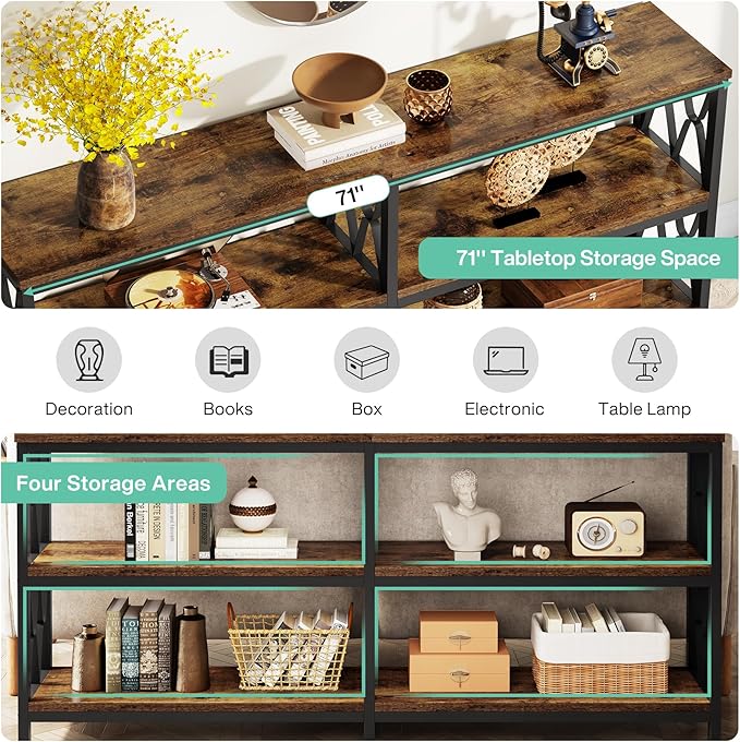 LITTLE TREE Console Table with Storage Shelves, 70.9" Industrial 3-Tier Sofa - Image 7