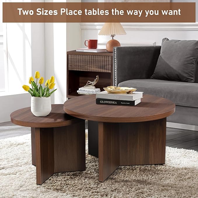 Round Nesting Coffee Tables Set of 2, Modern Stacking Table - Image 4