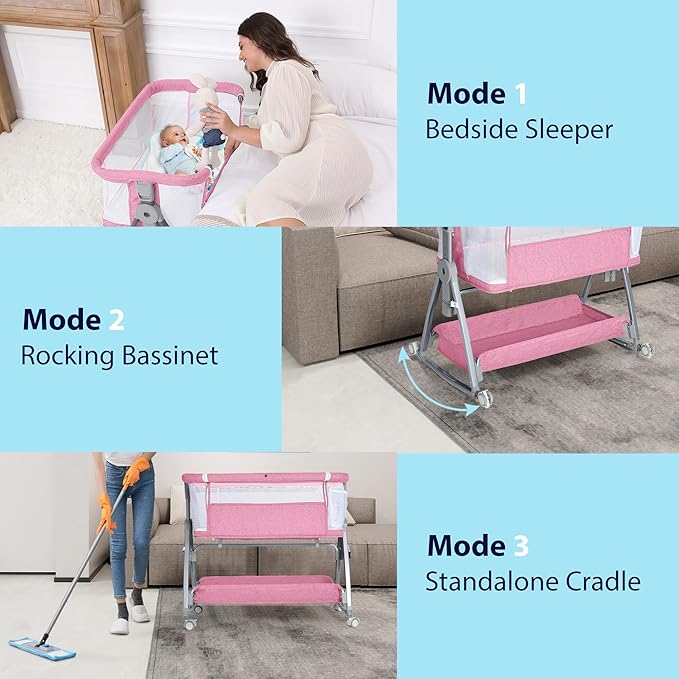 Baby Bassinet Bedside Sleeper, 3 in 1 Rocking Bassinet - Image 2