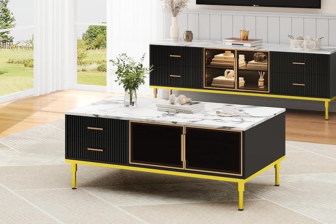 GAOMON Coffee Table for Living Room, Faux Marble Coffee Table - Image 7
