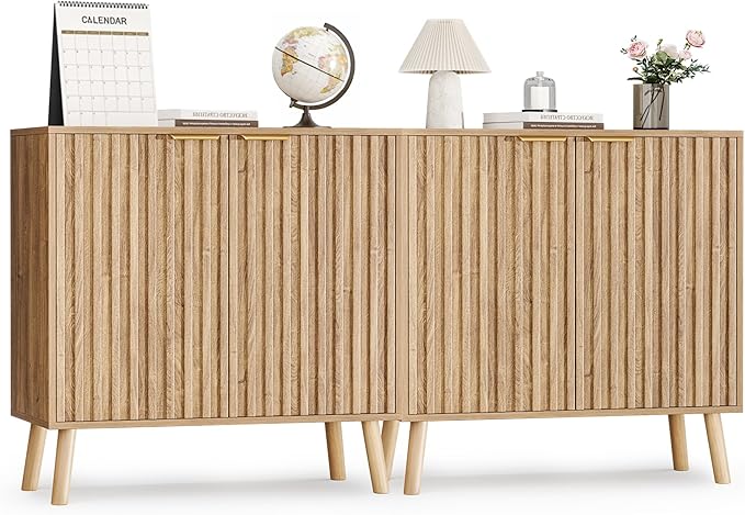 Pamapic Fluted Storage Cabinet, Sideboard Buffet Cabinet - Image 3