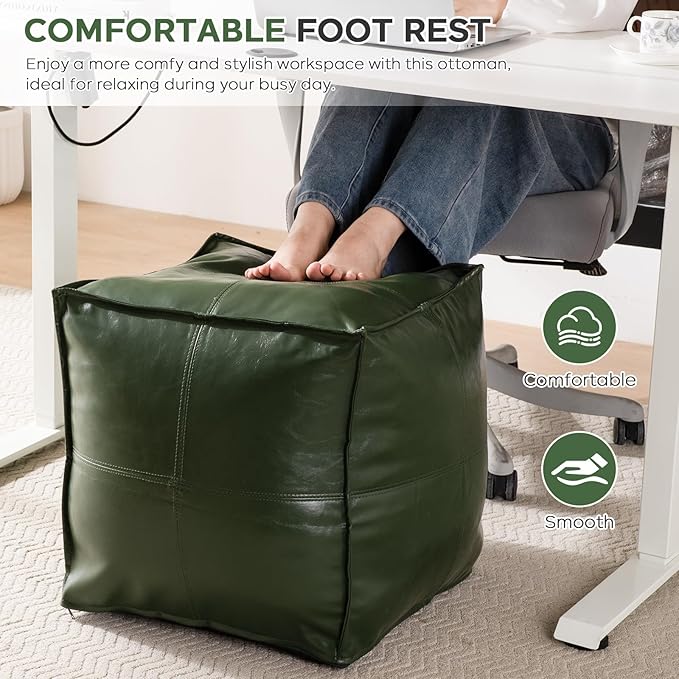 Unstuffed Pouf Cover, 17.7" Faux Leather Poofy Ottoman Cover, Square Footstool - Image 9