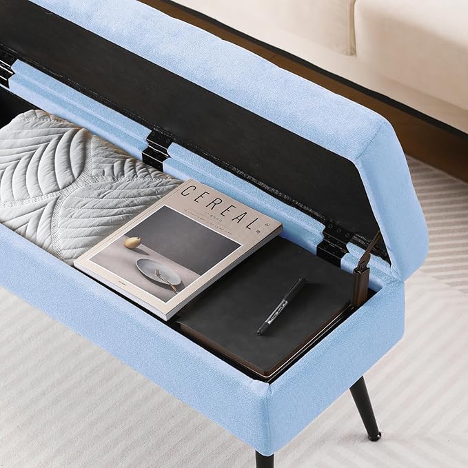 CUYOCA Storage Ottoman Bench, 43.5" Upholstered Entryway Bench, Long Ottoman - Image 5