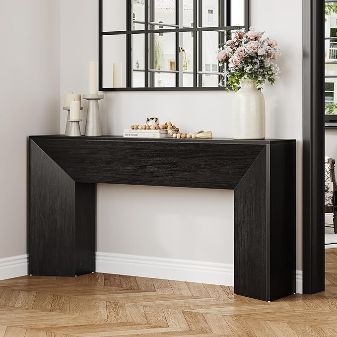 LITTLE TREE Console Table for Entryway, 63 Inches Extra Long Black Wooden Sofa - Image 7