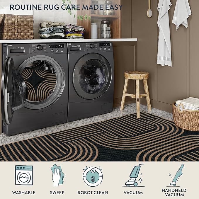 Lahome Modern Geometric Black Runner Rug, 2x8 Indoor Outdoor Hallway Kitchen - Image 6