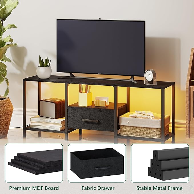 TV Stand with LED Lights, Entertainment Center with Open Shelves and Fabric - Image 7