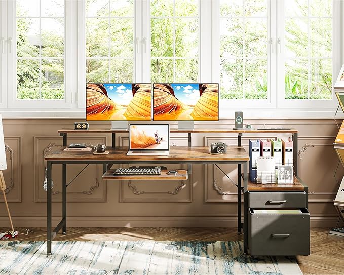 AODK Computer Desk with Drawers and Keyboard Tray, Reversible Study Work Desk - Image 8