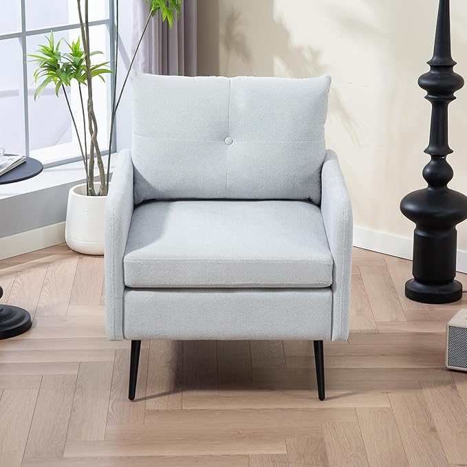 Ball & Cast Accent Chair with Metal Black Legs, Comfy Chenille Club Fabric - Image 3