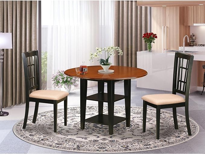 East West Furniture SUNI3-BCH-C 3 Piece Kitchen Table Set Contains a Round - Image 6