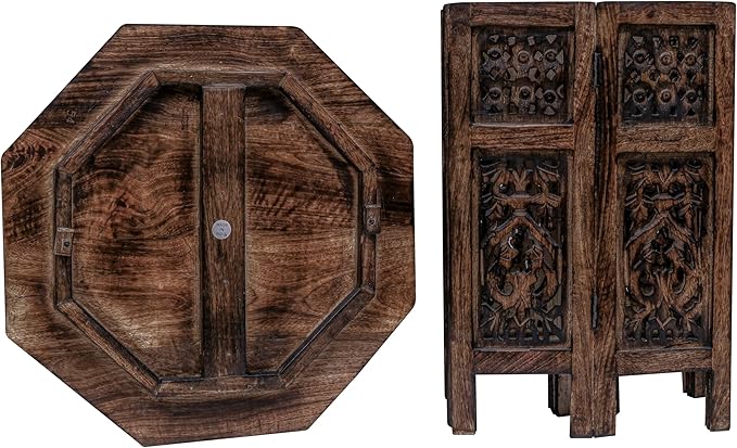 The Wooden Town End Tables for Living Room– Hand Carved Vintage Boho Folding - Image 4