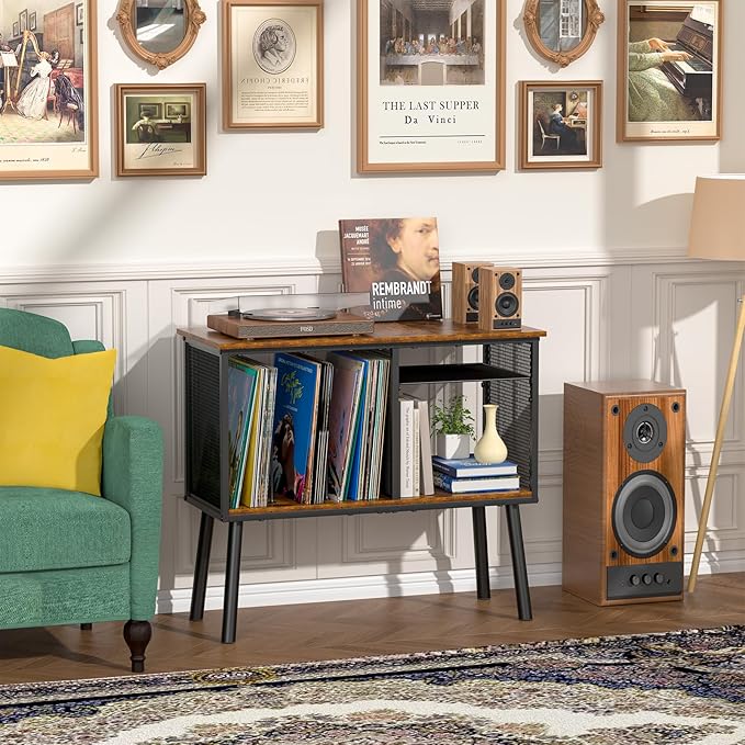 Record Player Stand with Adjustable Divider, Vinyl Storage Holder Up to 200 - Image 5