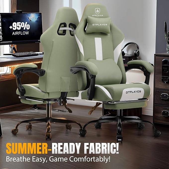 GTRACING Gaming Chair with Foot Rest & Pocket Spring Cushion, Breathable Fabric - Image 3