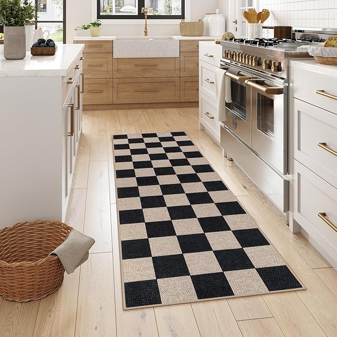 Lahome Checkered Easy Jute Runner Rug, 2x6 Kitchen Runner Rug Non Slip Washable - Image 2