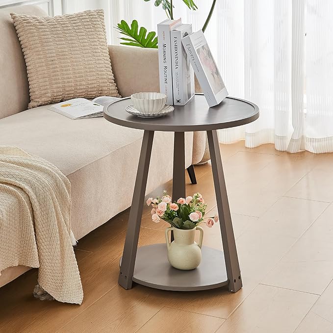 CozyDH Round End Table, Wooden Narrow/Little Coffee/Sofa/Couch SideTable - Image 7