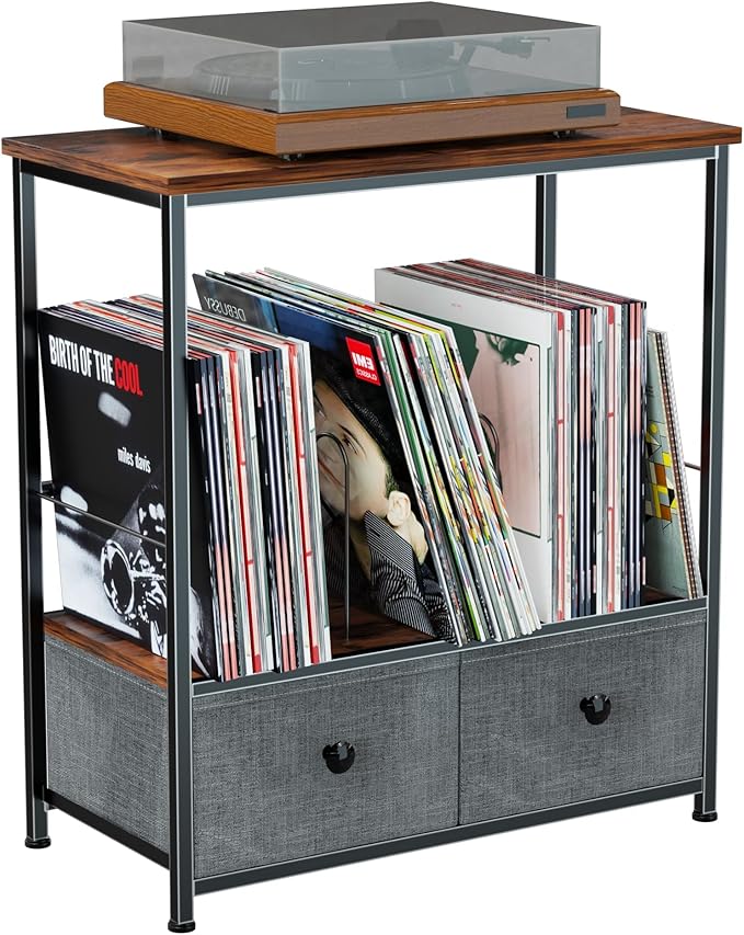 Record Player Stand with Vinyl Storage, 2-Tier Record Shelf Table with Fabric by Unknown