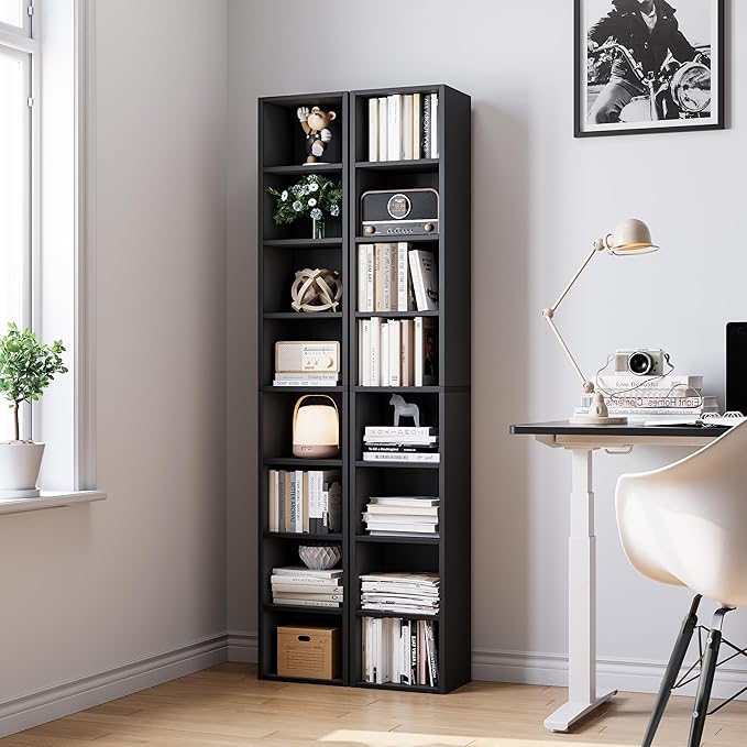 Bamjoy 71 Inches Tall Narrow Bookcase, 8-Tier Slim CD DVD Media Tower Rack - Image 4