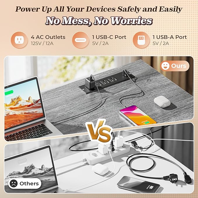 PRAISUN 53" L Shaped Desk with Power Outlets and USB-C Port, Reversible - Image 4